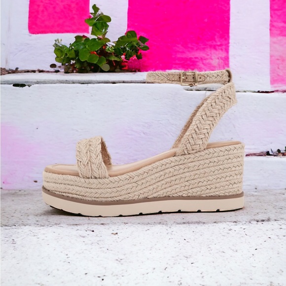New Straw Style! Soda Shoes Swing Natural Raffia Ankle Strap Platform Wedge Heel - Picture 8 of 8